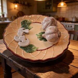 Decorative Ceramic Plate with Garlic Design